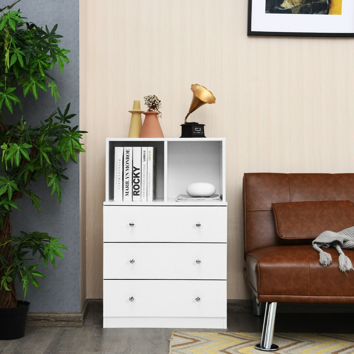 3 Drawer Dresser with Cubbies - White (min order qty 2)-Dressers & Chests-DECOROLALA