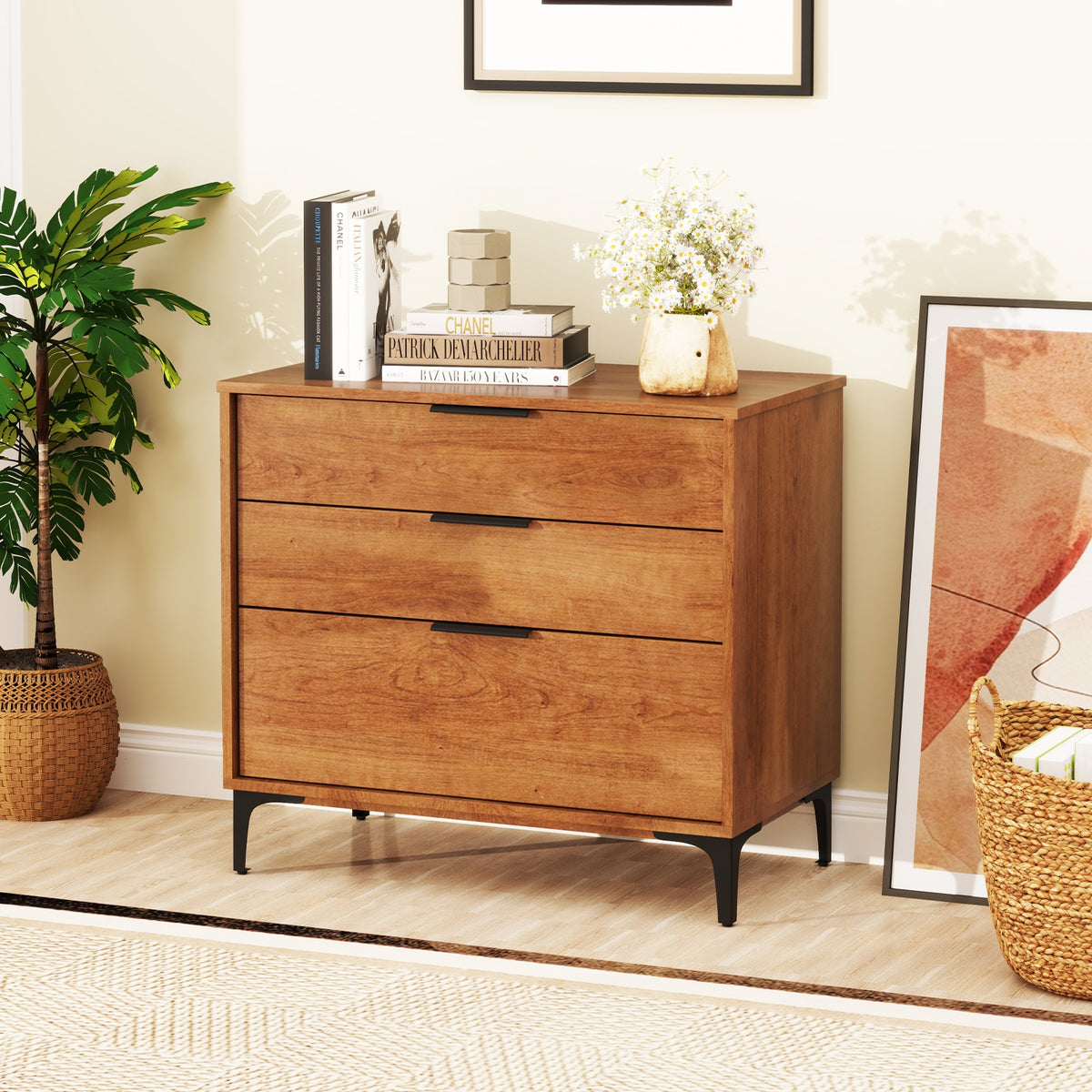 3 Drawer Dresser with Interlock System for Bedroom Living Room-Cherry-Dressers & Chests-DECOROLALA