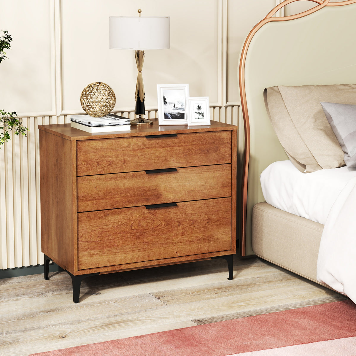 3 Drawer Dresser with Interlock System for Bedroom Living Room-Cherry-Dressers & Chests-DECOROLALA