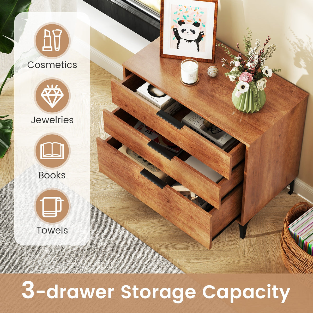 3 Drawer Dresser with Interlock System for Bedroom Living Room-Cherry-Dressers & Chests-DECOROLALA
