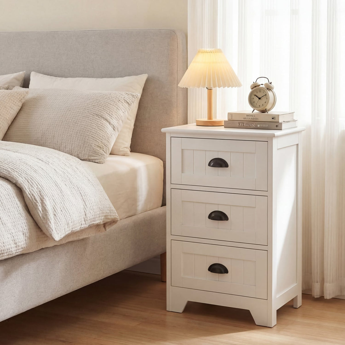 3-Drawer End Storage Wood Side Nightstand-White-Nightstands-DECOROLALA