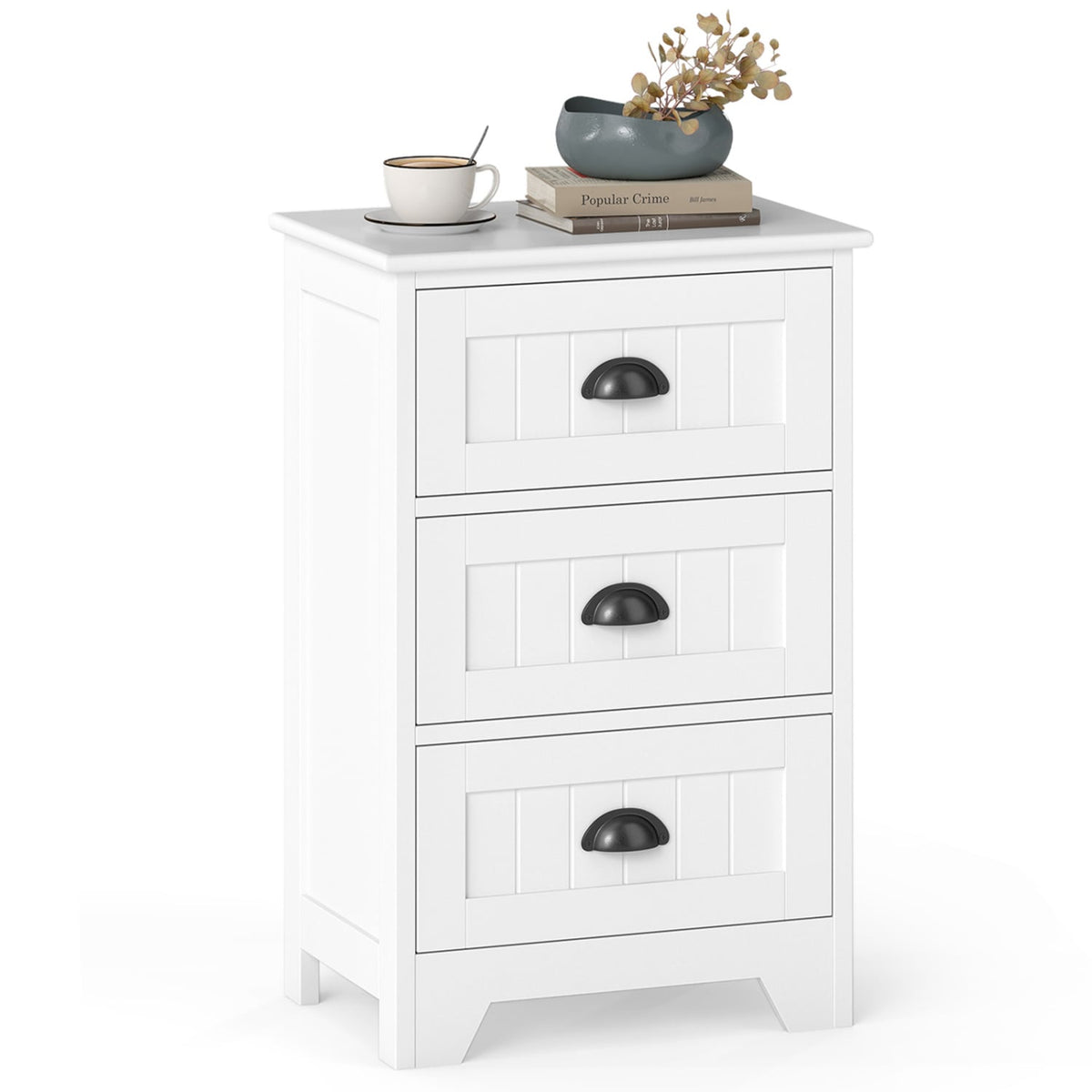 3-Drawer End Storage Wood Side Nightstand-White-Nightstands-DECOROLALA