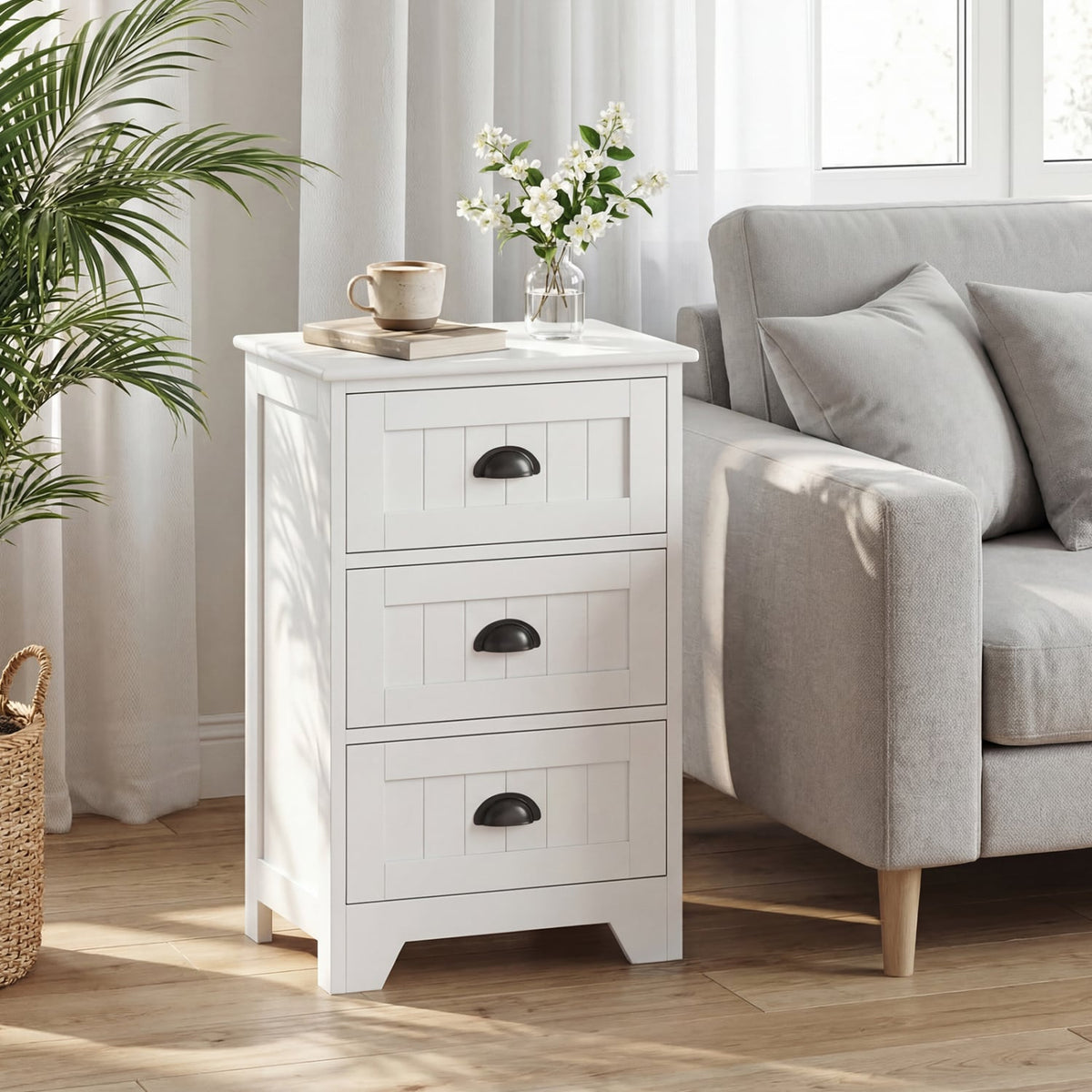 3-Drawer End Storage Wood Side Nightstand-White-Nightstands-DECOROLALA