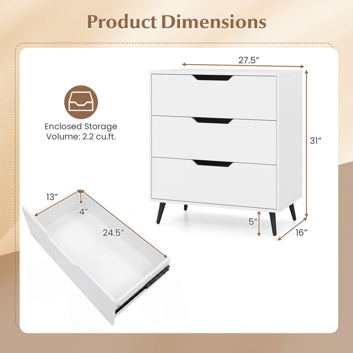 3-Drawer Farmhouse Dresser - White (min order qty 2)-Dressers & Chests-DECOROLALA