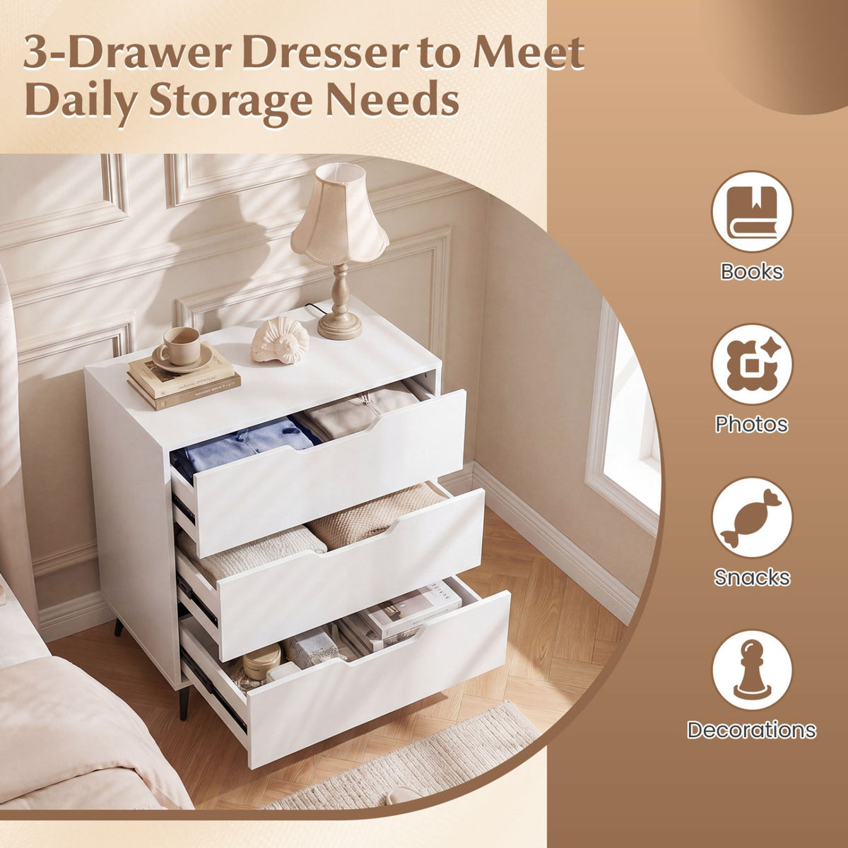 3-Drawer Farmhouse Dresser - White (min order qty 2)-Dressers & Chests-DECOROLALA