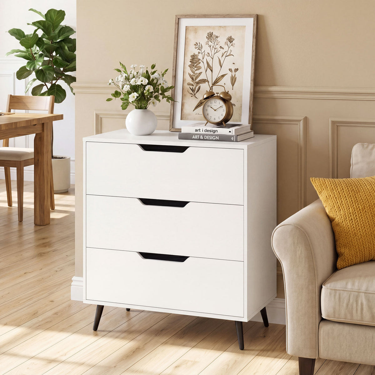 3-Drawer Farmhouse Dresser - White (min order qty 2)-Dressers & Chests-DECOROLALA