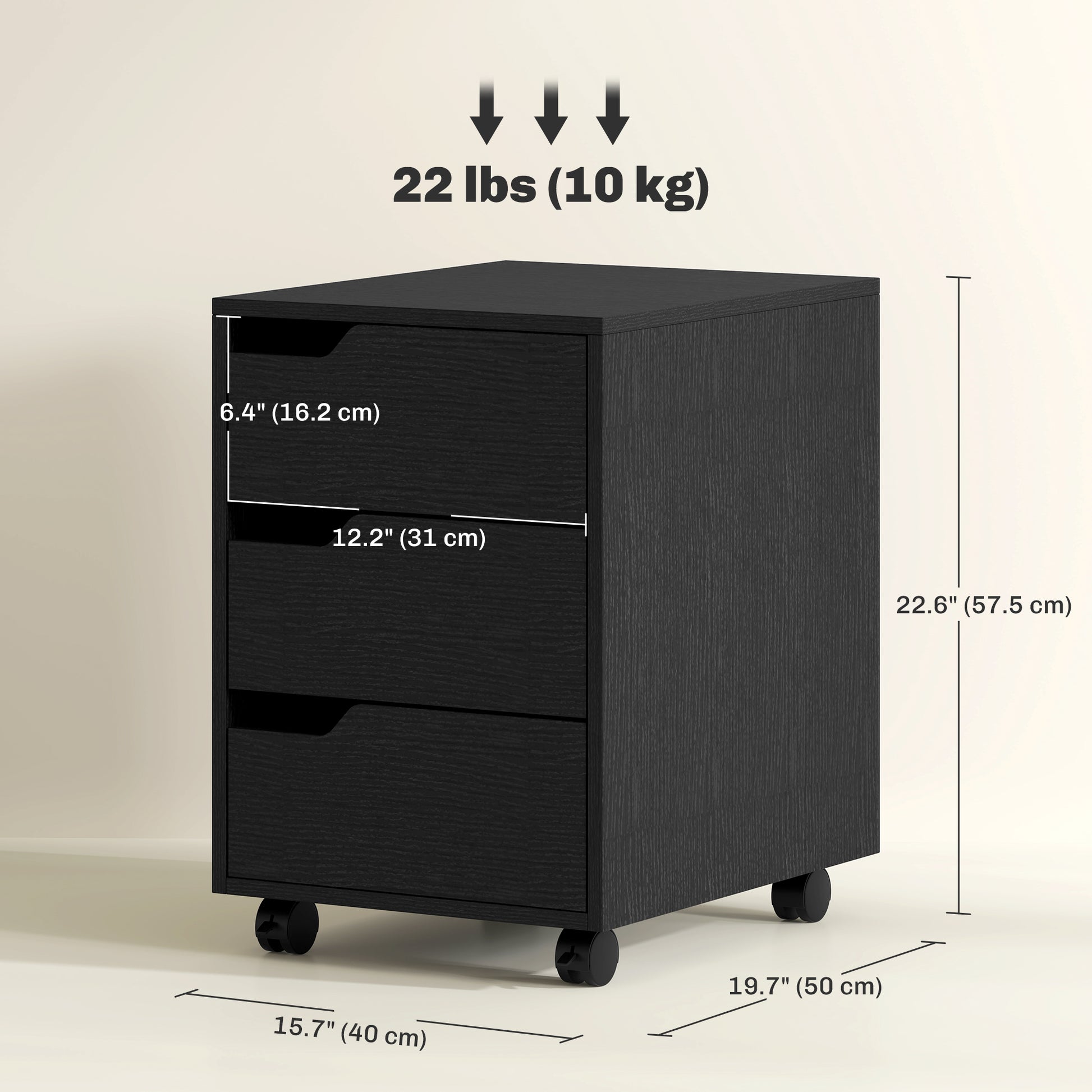 3 Drawer File Cabinet, Vertical Filing Cabinet with Wheels, Mobile Printer Stand with Storage for Home Office, Black-Office Products > Office Furniture > Office Cabinets & Cupboards-DECOROLALA