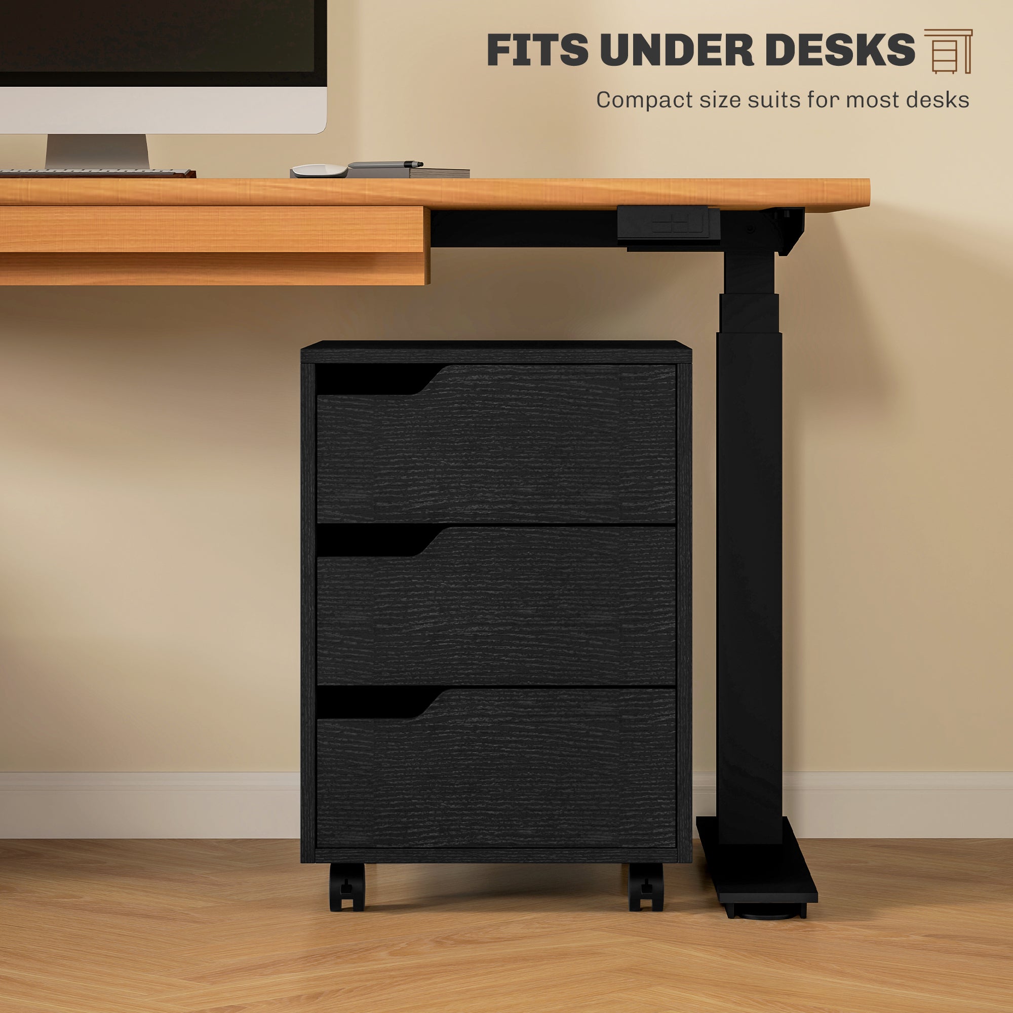 3 Drawer File Cabinet, Vertical Filing Cabinet with Wheels, Mobile Printer Stand with Storage for Home Office, Black-Office Products > Office Furniture > Office Cabinets & Cupboards-DECOROLALA