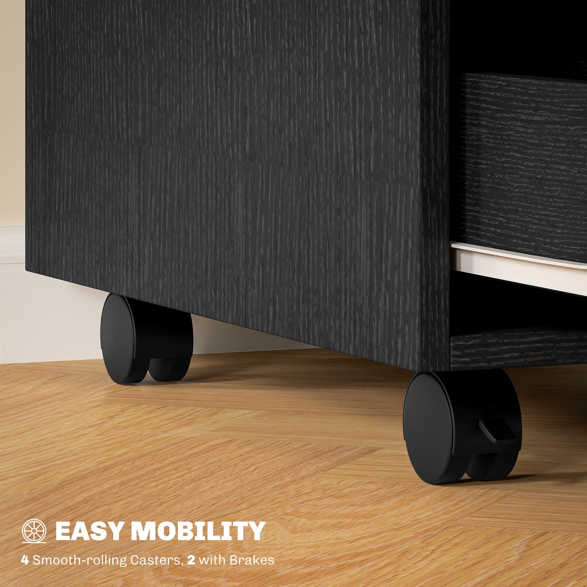 3 Drawer File Cabinet, Vertical Filing Cabinet with Wheels, Mobile Printer Stand with Storage for Home Office, Black-Office Products > Office Furniture > Office Cabinets & Cupboards-DECOROLALA