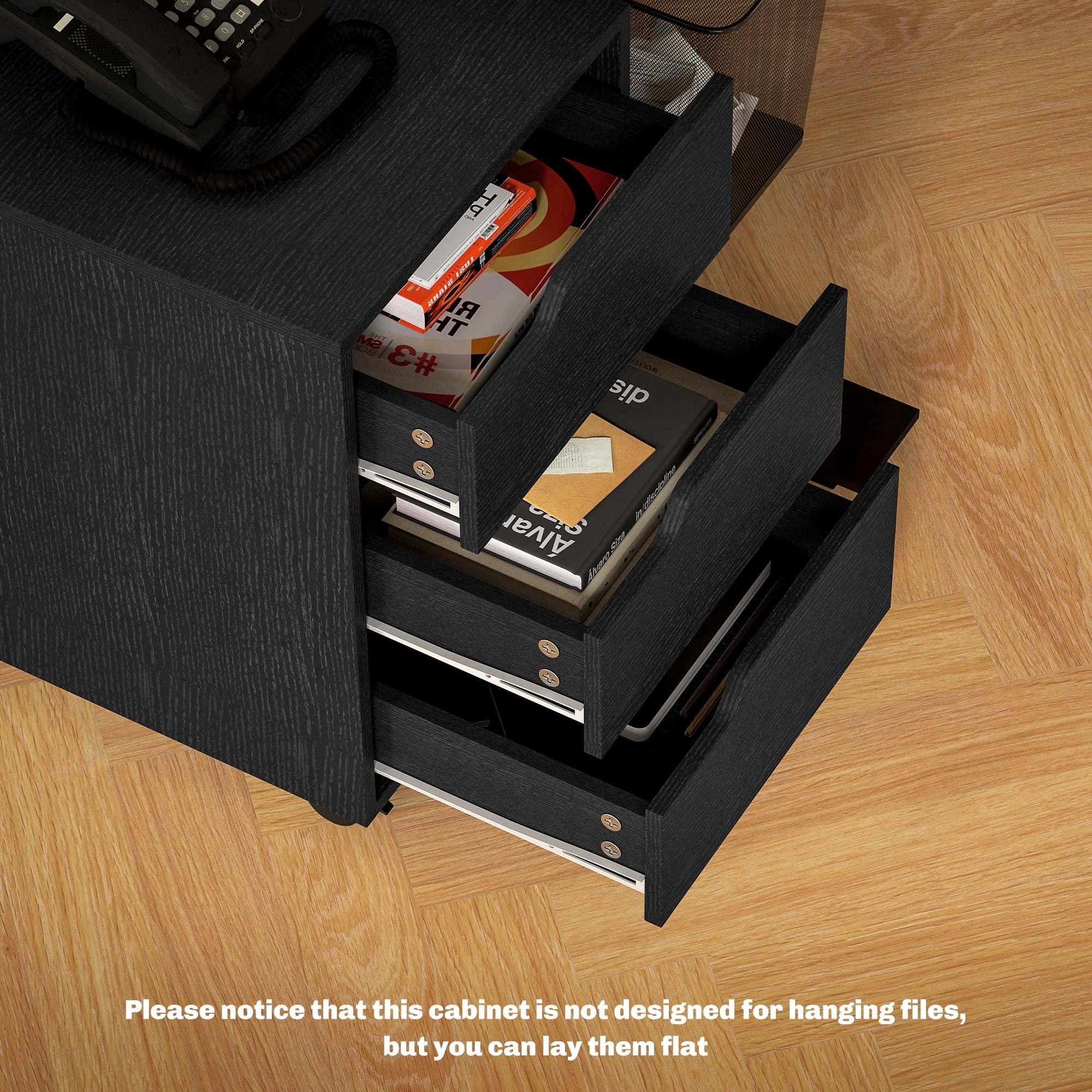 3 Drawer File Cabinet, Vertical Filing Cabinet with Wheels, Mobile Printer Stand with Storage for Home Office, Black-Office Products > Office Furniture > Office Cabinets & Cupboards-DECOROLALA