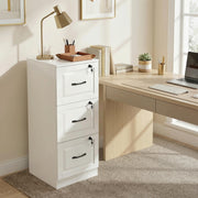 3 Drawer File Cabinet with Lock, Vertical Filing Cabinet with Adjustable Hanging Bars for A4 and Letter Size, White-Office Storage Cabinets-DECOROLALA