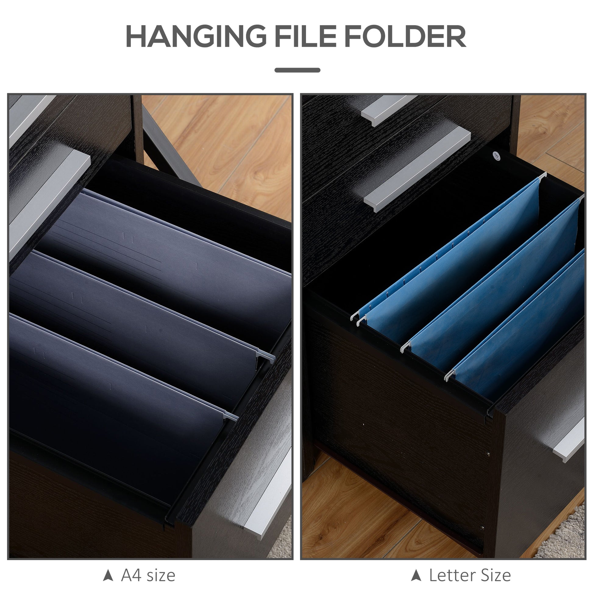 3 Drawer File Cabinet with Lock and Edged Top, Lockable Filing Cabinet on Wheels for Letter and A4 Size, Black-Office Products > Office Furniture > Office Cabinets & Cupboards-DECOROLALA