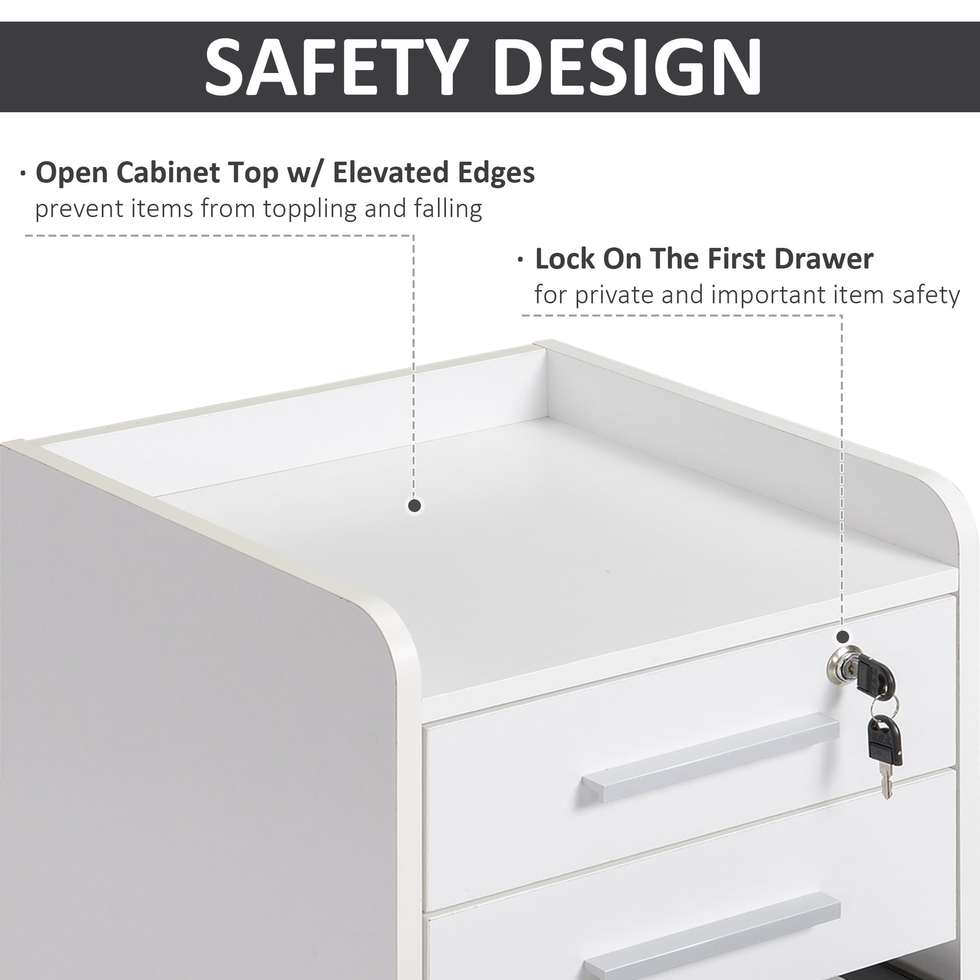 3 Drawer File Cabinet with Lock and Edged Top, Lockable Filing Cabinet on Wheels for Letter and A4 Size, White-Office Products > Office Furniture > Office Cabinets & Cupboards-DECOROLALA