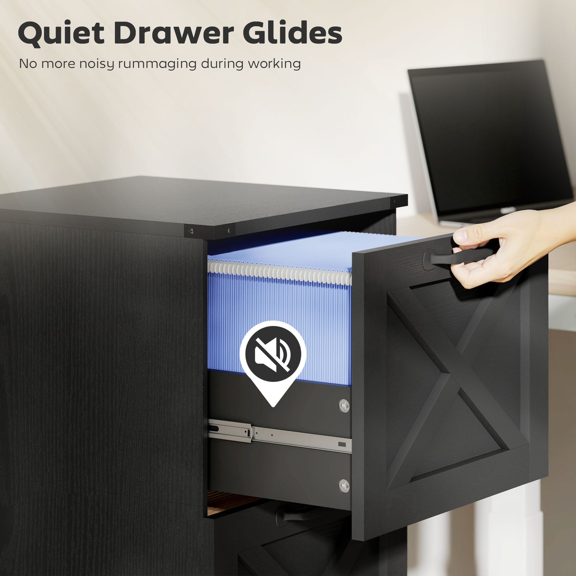 3 Drawer File Cabinet with Silent Slides, Vertical Farmhouse Filing Cabinet Fits Letter/A4 Size Home Office, Black-Office Products > Office Furniture > Office Cabinets & Cupboards-DECOROLALA