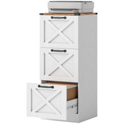 3 Drawer File Cabinet with Silent Slides, Vertical Farmhouse Filing Cabinet Fits Letter/A4 Size Home Office, White-Office Products > Office Furniture > Office Cabinets & Cupboards-DECOROLALA