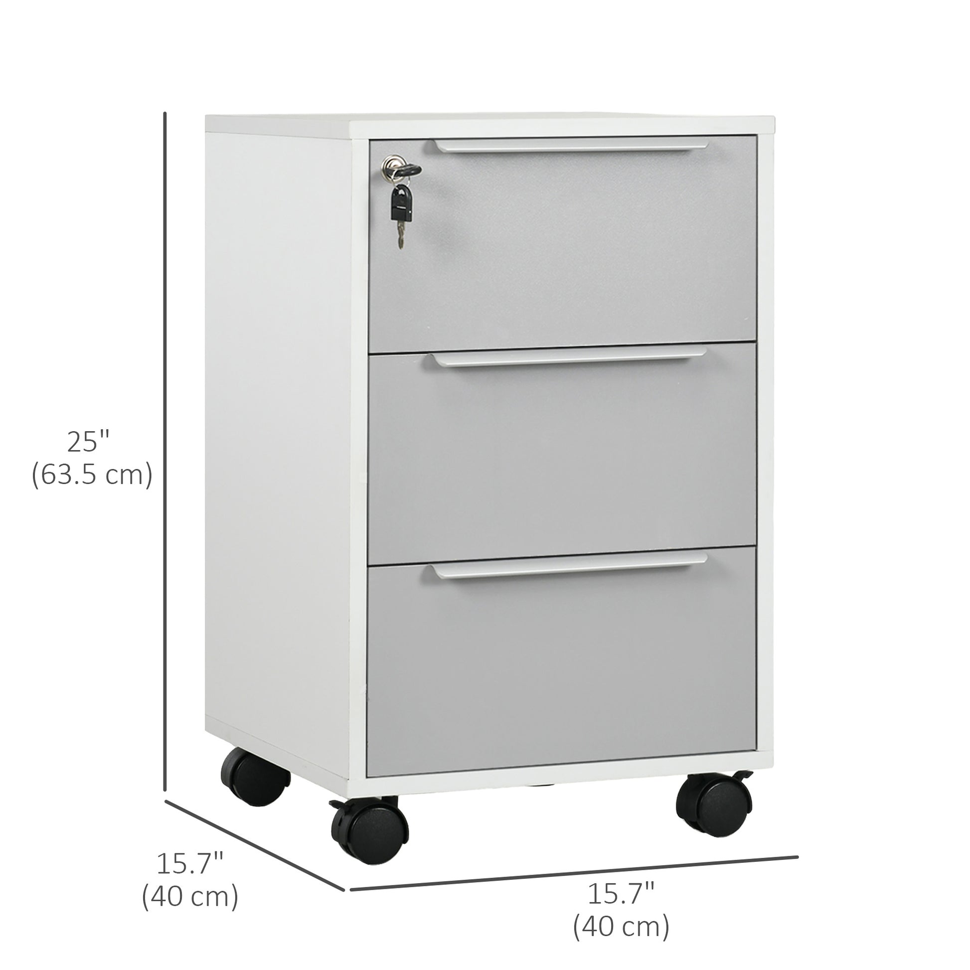 3 Drawer File Cabinet with Wheels, Vertical Filing Cabinet with Lock, Grey-Office Products > Office Furniture > Office Cabinets & Cupboards-DECOROLALA