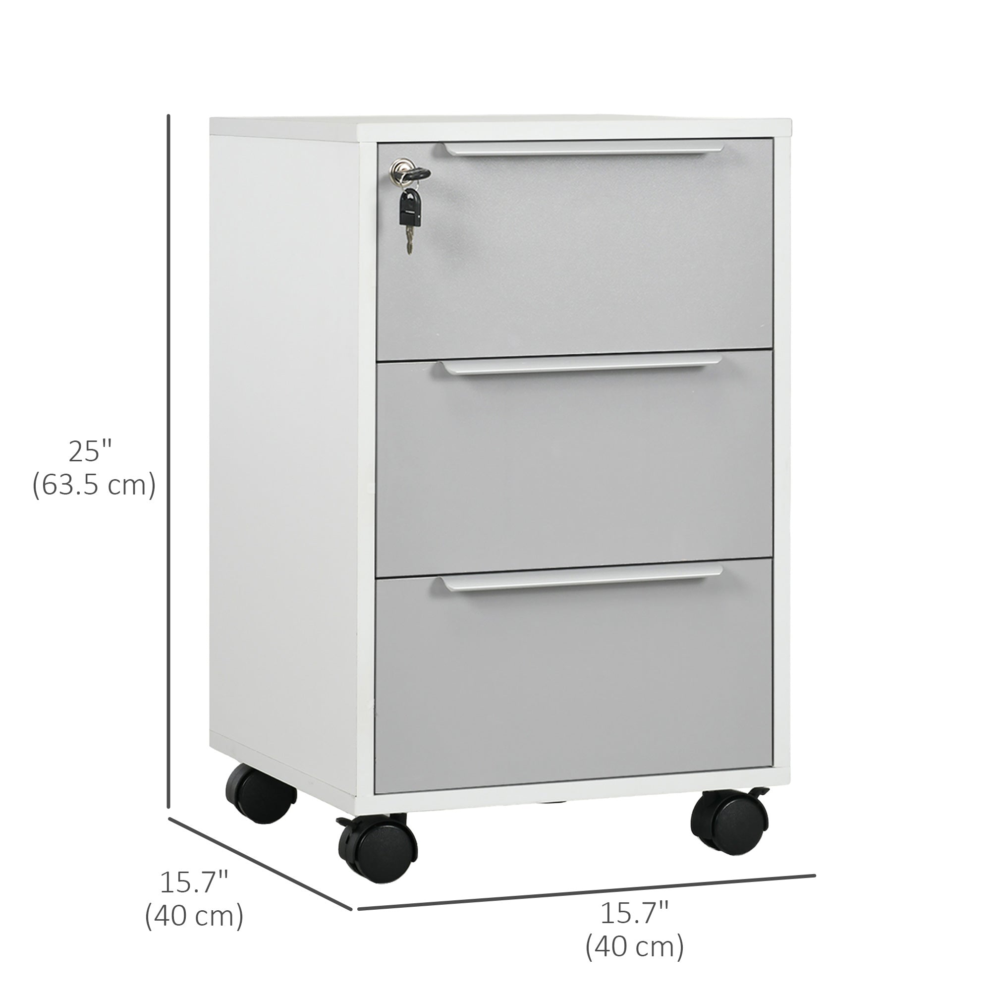 3 Drawer File Cabinet with Wheels, Vertical Filing Cabinet with Lock, Grey-Office Products > Office Furniture > Office Cabinets & Cupboards-DECOROLALA