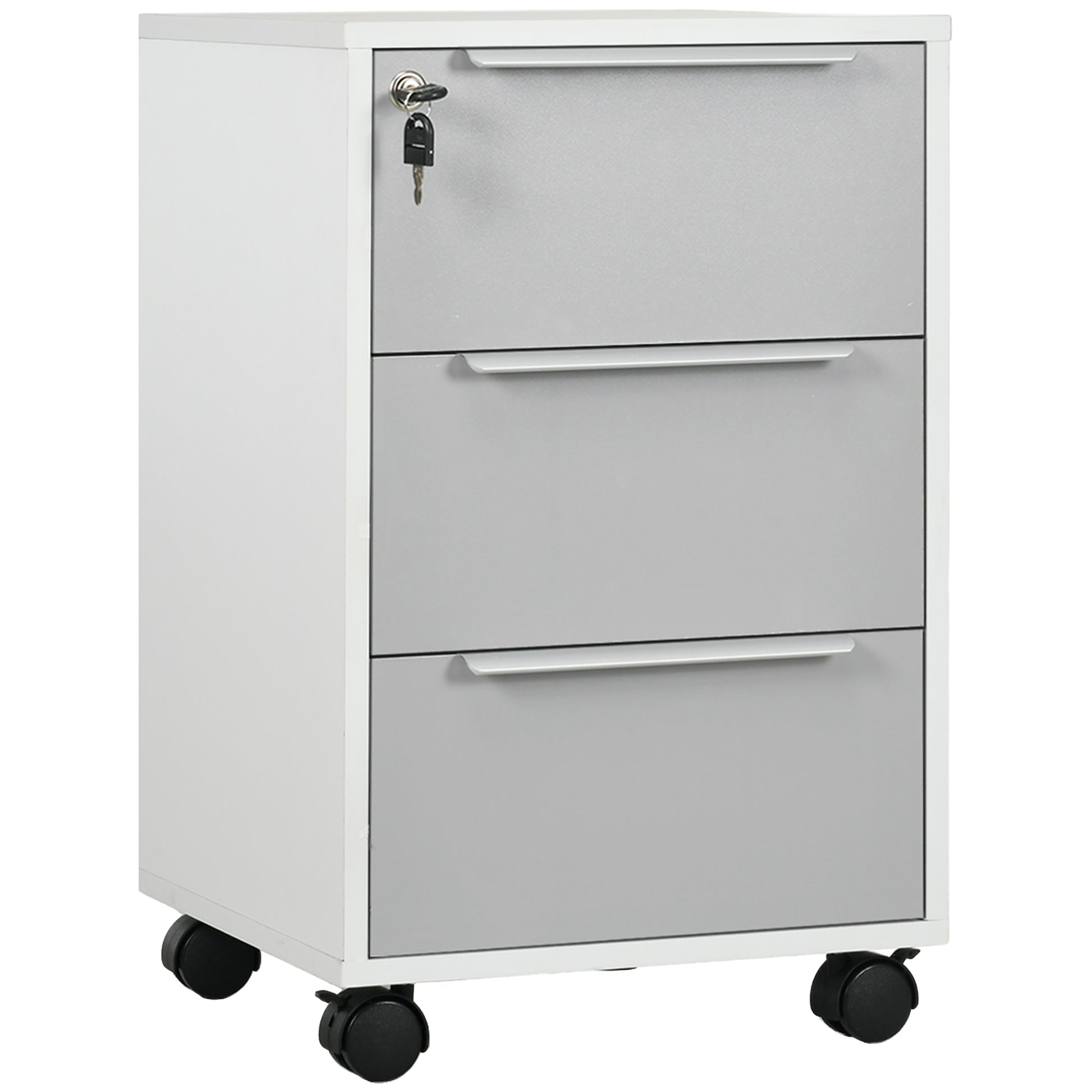 3 Drawer File Cabinet with Wheels, Vertical Filing Cabinet with Lock, Grey-Office Products > Office Furniture > Office Cabinets & Cupboards-DECOROLALA
