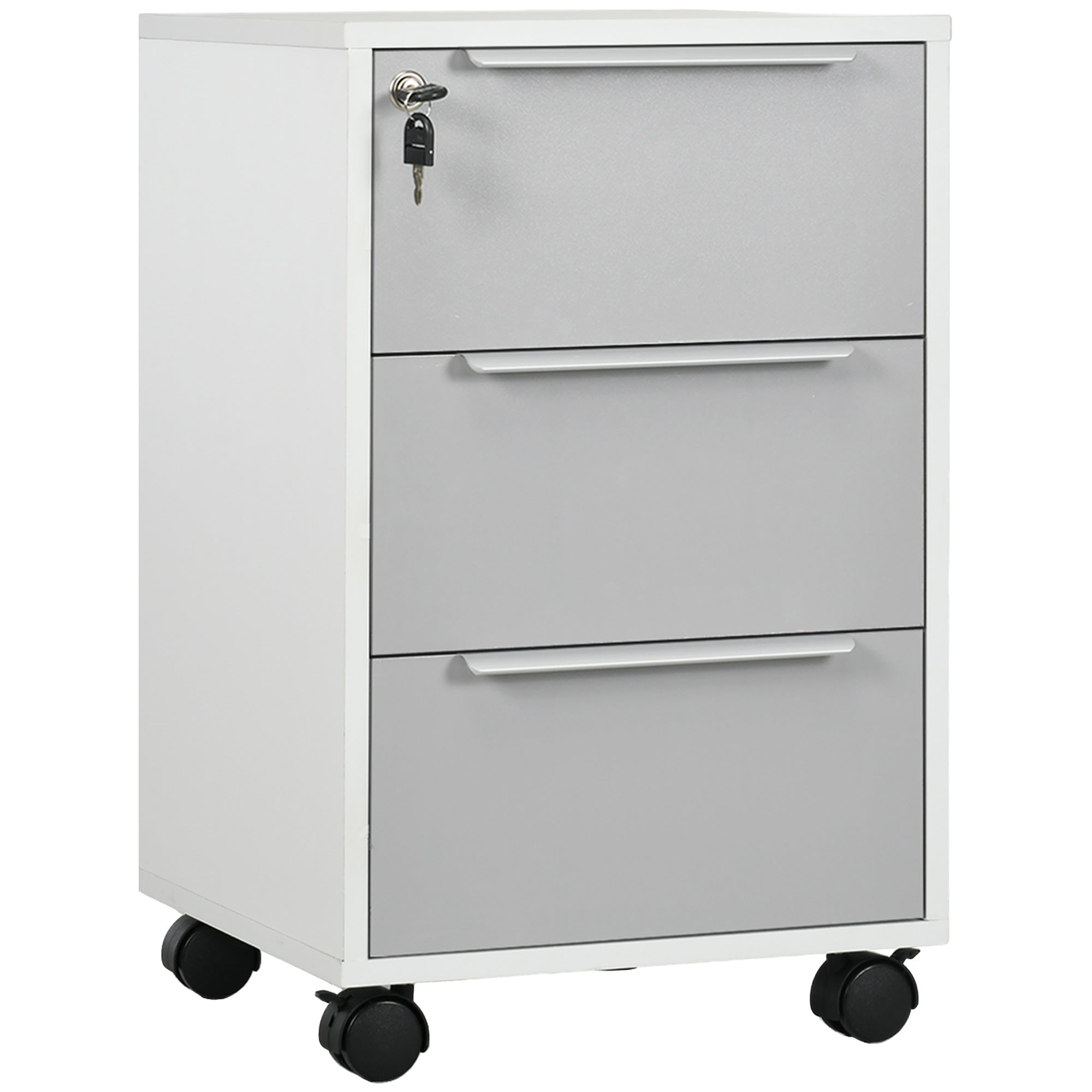 3 Drawer File Cabinet with Wheels, Vertical Filing Cabinet with Lock, Grey-Office Products > Office Furniture > Office Cabinets & Cupboards-DECOROLALA