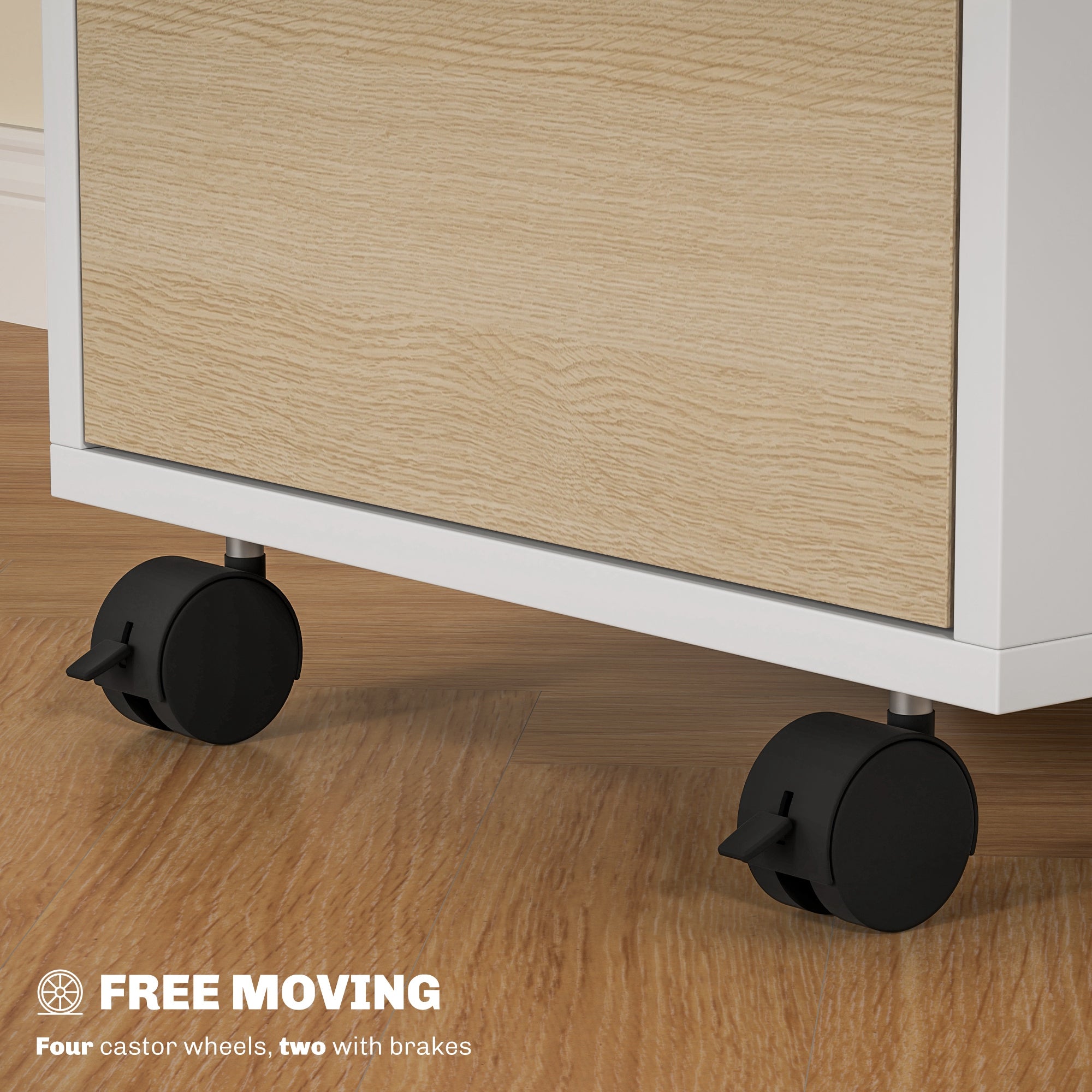 3 Drawer File Cabinet with Wheels, Vertical Filing Cabinet with Lock, Oak-Office Products > Office Furniture > Office Cabinets & Cupboards-DECOROLALA