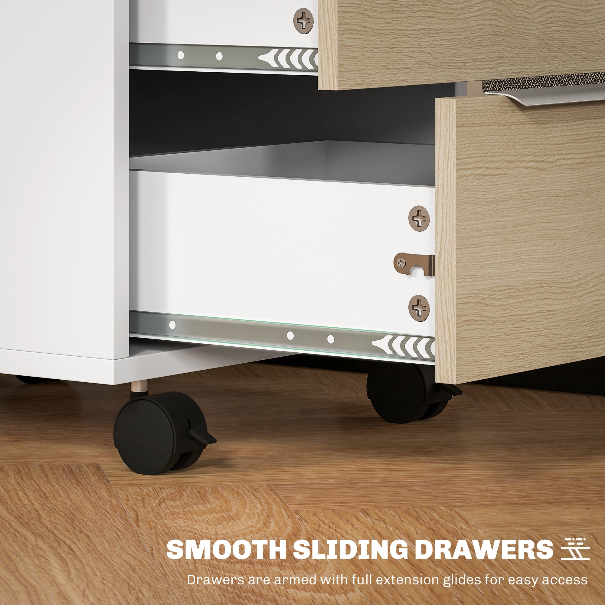 3 Drawer File Cabinet with Wheels, Vertical Filing Cabinet with Lock, Oak-Office Products > Office Furniture > Office Cabinets & Cupboards-DECOROLALA