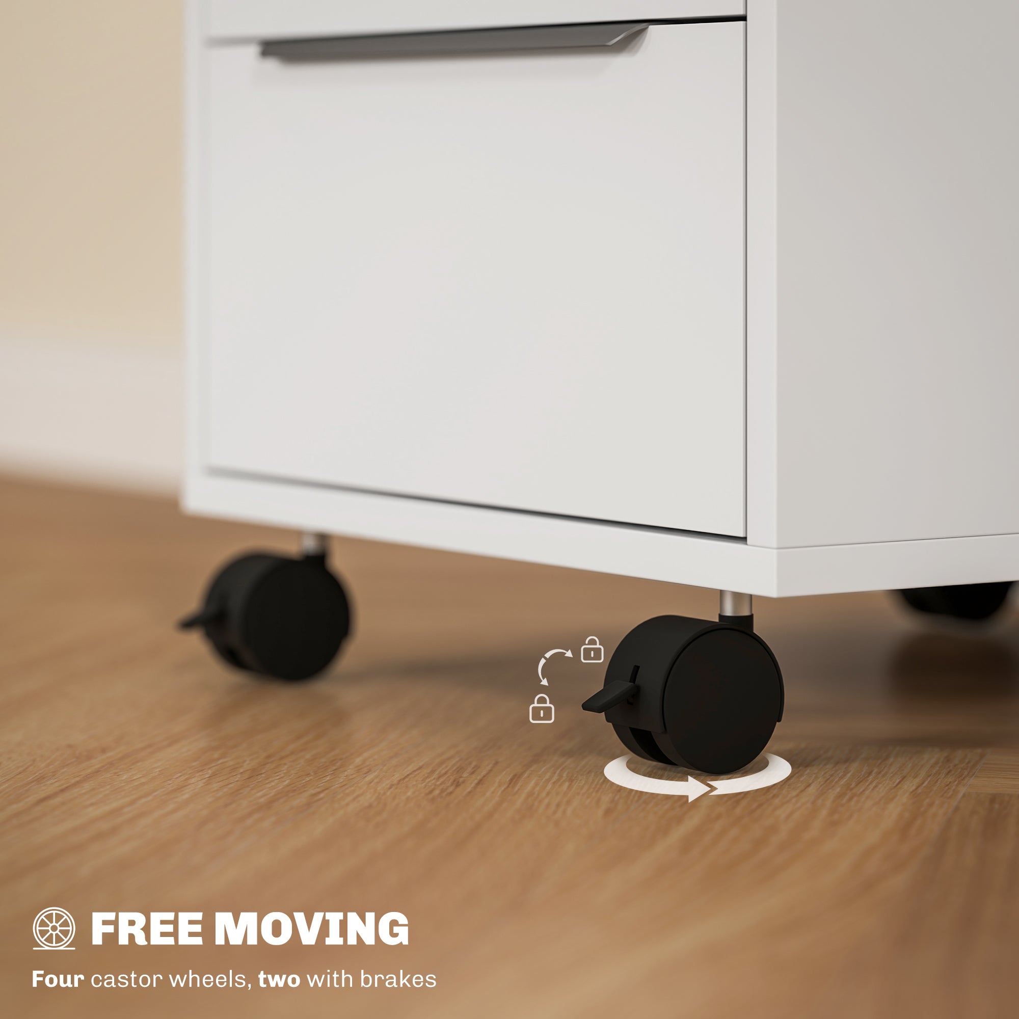 3-Drawer File Cabinet with Wheels, Vertical Filing Cabinet with Lock, White-Office Products > Office Furniture > Office Cabinets & Cupboards-DECOROLALA