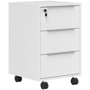 3-Drawer File Cabinet with Wheels, Vertical Filing Cabinet with Lock, White-Office Products > Office Furniture > Office Cabinets & Cupboards-DECOROLALA