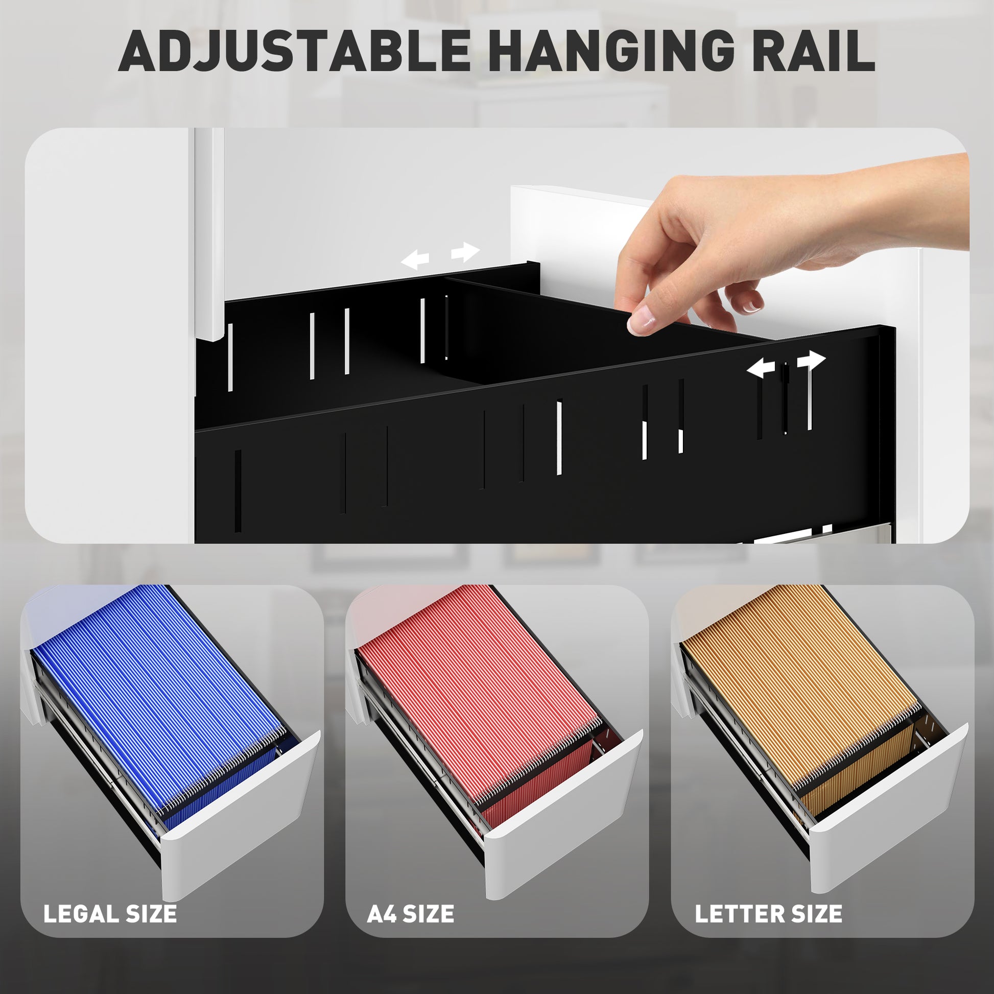 3 Drawer Filing Cabinet, Lockable Steel Office Storage Cabinet with Hanging Bar for Letter, A4, Legal Files, White-Office Products > Office Furniture > Office Cabinets & Cupboards-DECOROLALA