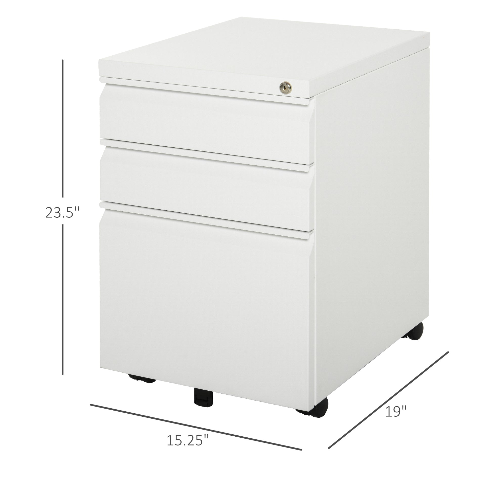 3 Drawer Filing Cabinet Lockable White Steel-DECOROLALA