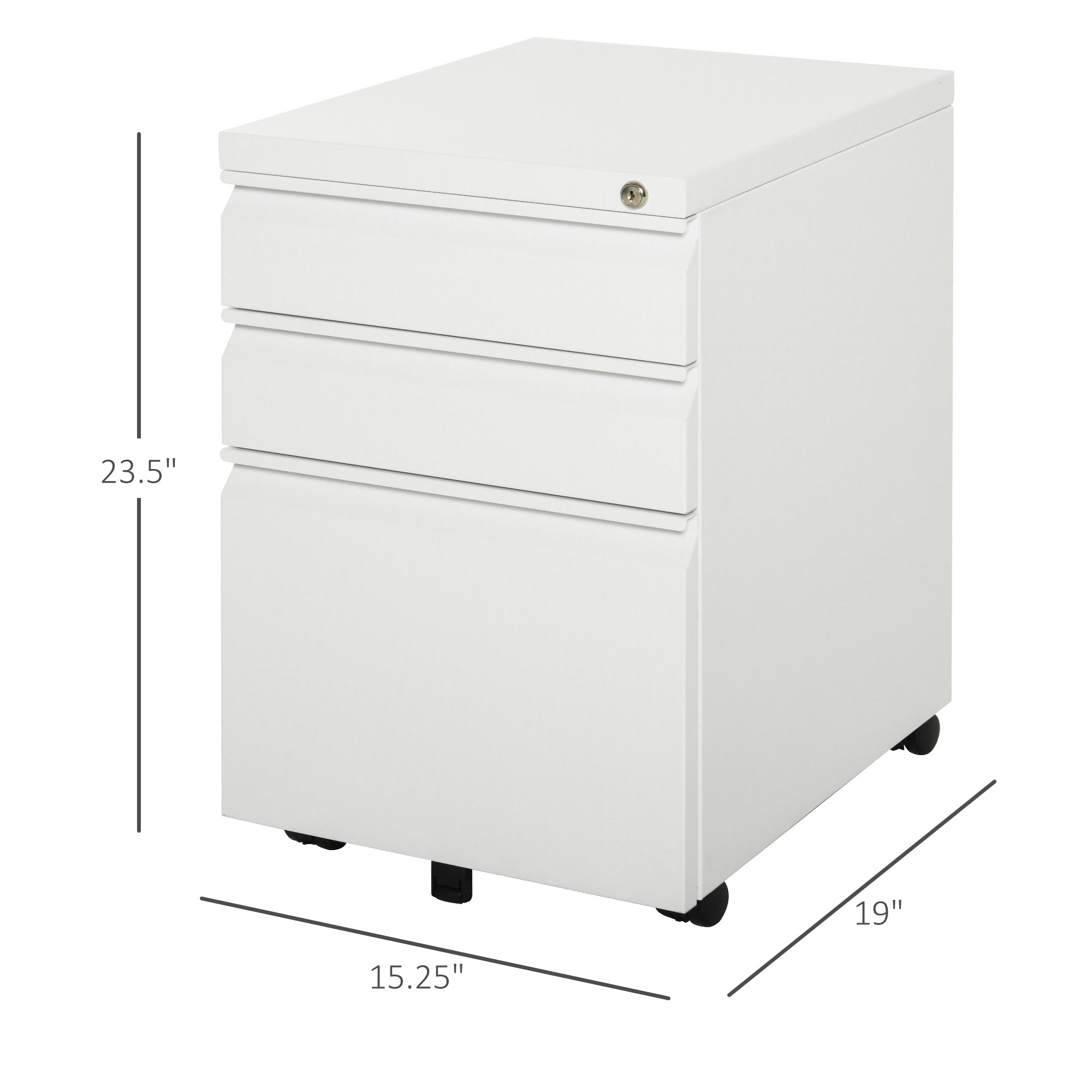 3 Drawer Filing Cabinet Lockable White Steel-DECOROLALA