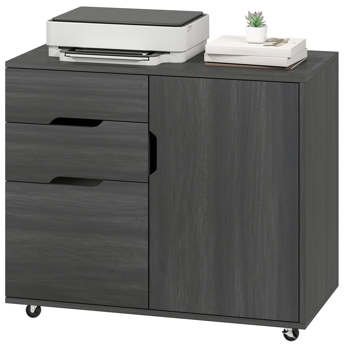 3-Drawer Filing Cabinet with Adjustable Shelf - Black Wood Grain-Office Products > Office Furniture > Office Cabinets & Cupboards-DECOROLALA