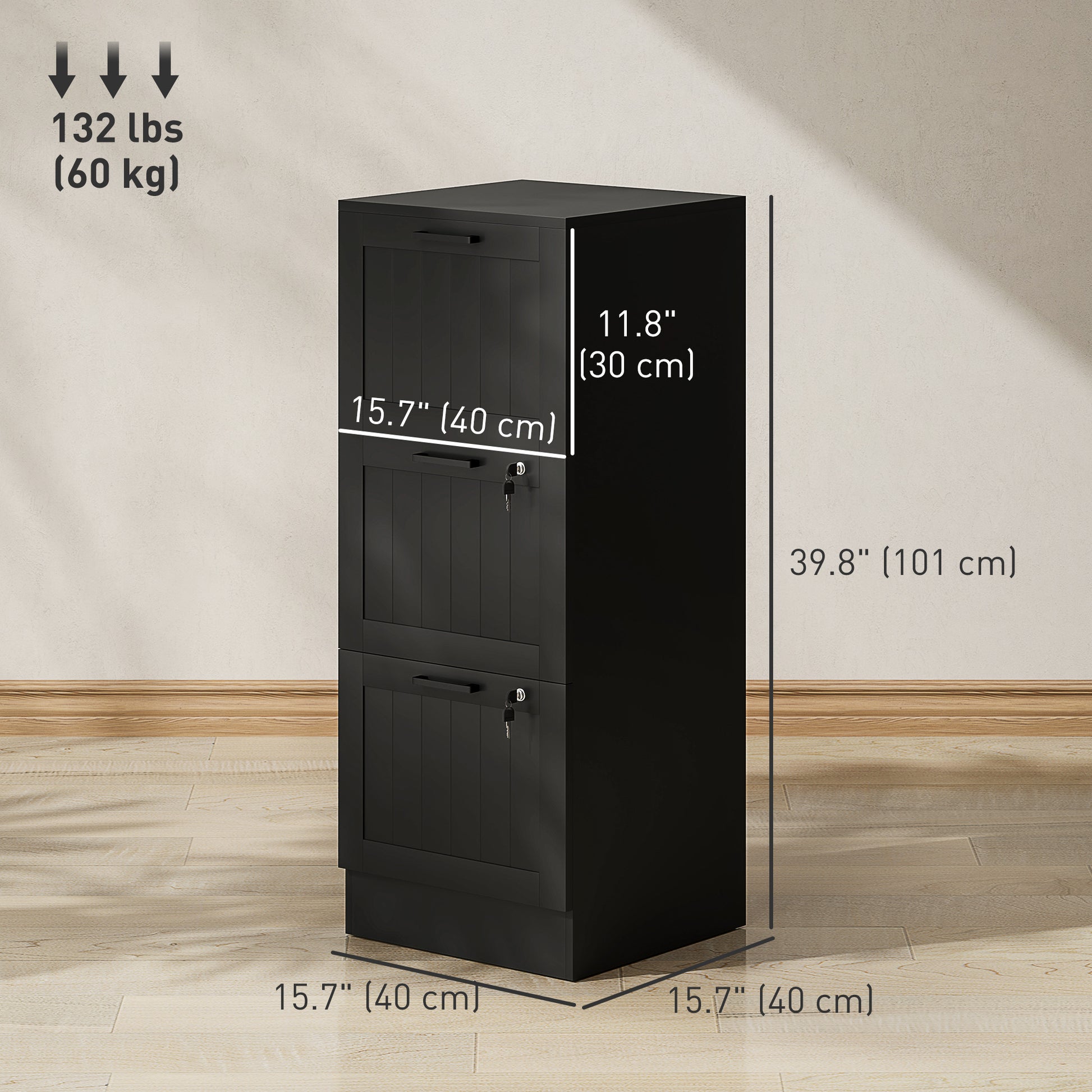 3 Drawer Filing Cabinet with Lock, Office Storage Cabinet with Adjustable Hanging Bars for A4 Letter Size Files, Black-Office Products > Office Furniture > Office Cabinets & Cupboards-DECOROLALA