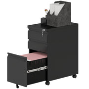 3 Drawer Filing Cabinet with Lock, Steel Office Storage Cabinet with Hanging Bar for A4, Legal, Letter Files, Black-Office Products > Office Furniture > Office Cabinets & Cupboards-DECOROLALA