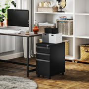 3 Drawer Filing Cabinet with Lock, Steel Office Storage Cabinet with Hanging Bar for A4, Legal, Letter Files, Black-Office Storage Cabinets-DECOROLALA