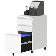 3 Drawer Filing Cabinet with Lock, Steel Office Storage Cabinet with Hanging Bar for A4, Legal, Letter Files, White-Office Products > Office Furniture > Office Cabinets & Cupboards-DECOROLALA