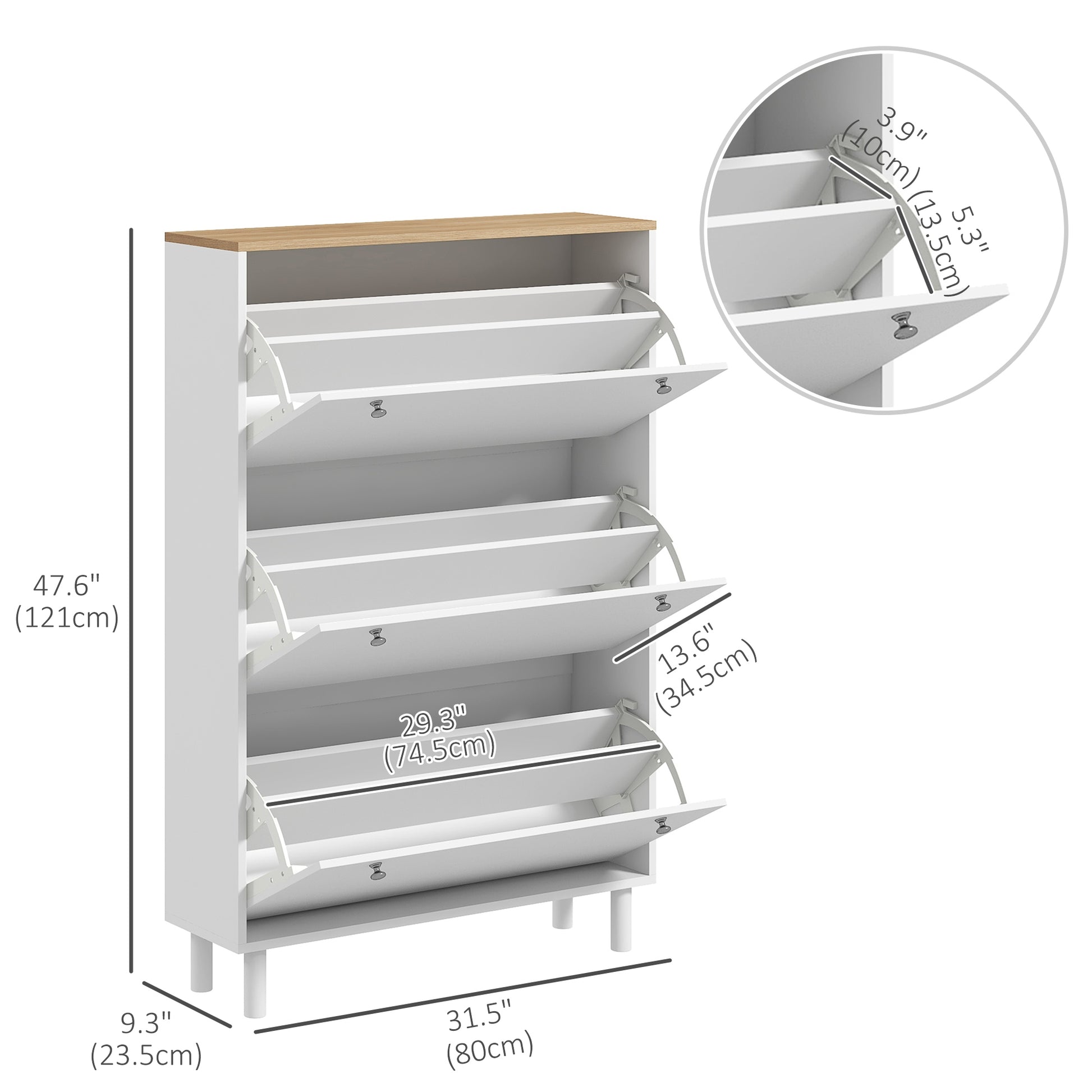 3-Drawer Flip Shoe Storage Cabinet - 24 Pair Capacity, White-DECOROLALA