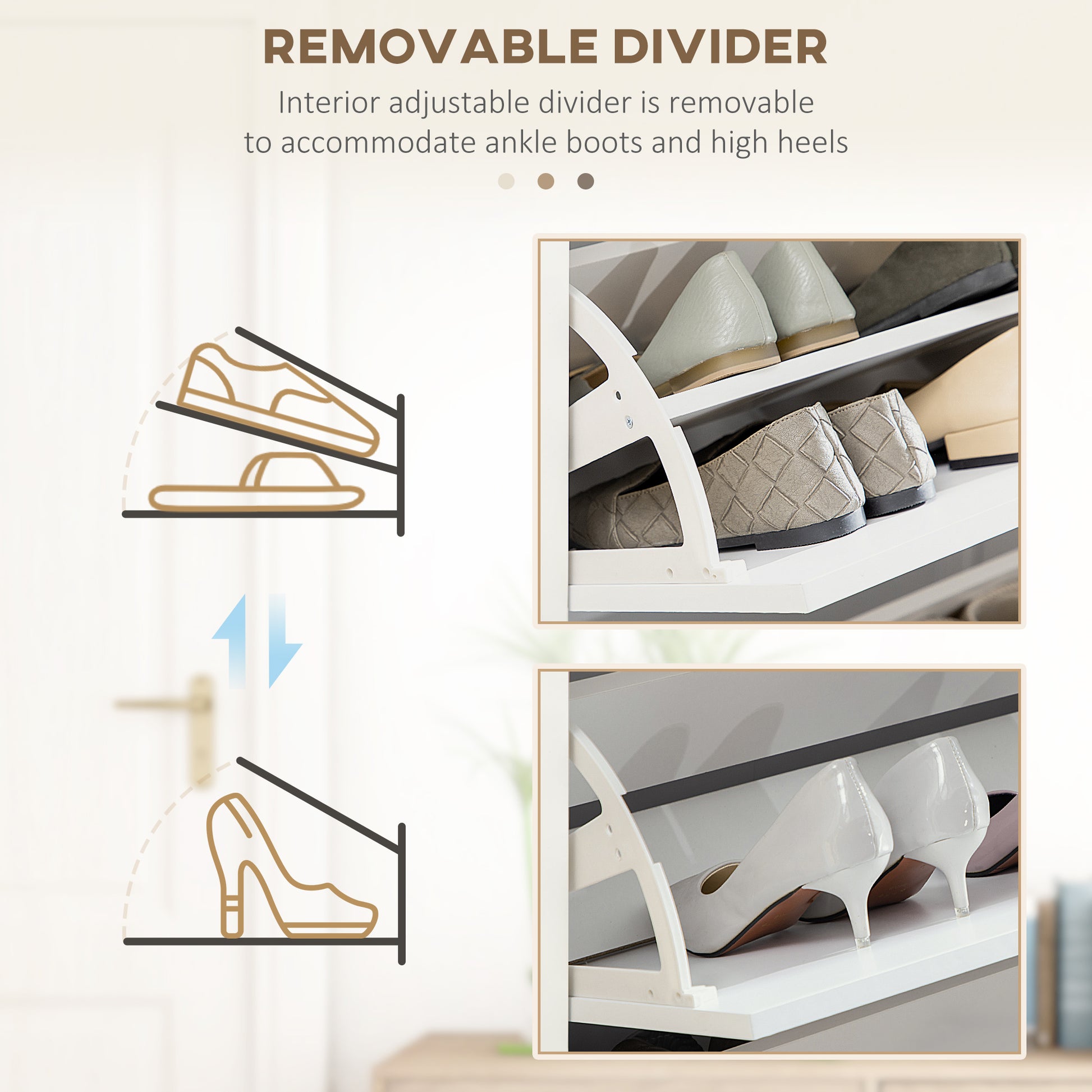 3-Drawer Flip Shoe Storage Cabinet - 24 Pair Capacity, White-DECOROLALA