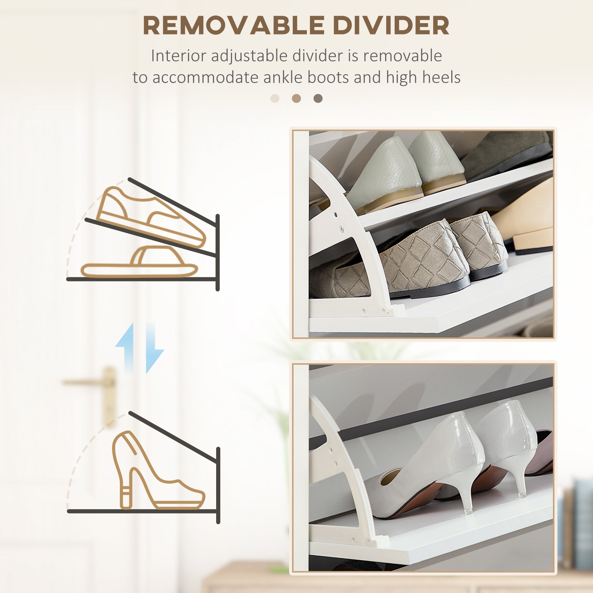 3-Drawer Flip Shoe Storage Cabinet - 24 Pair Capacity, White-DECOROLALA