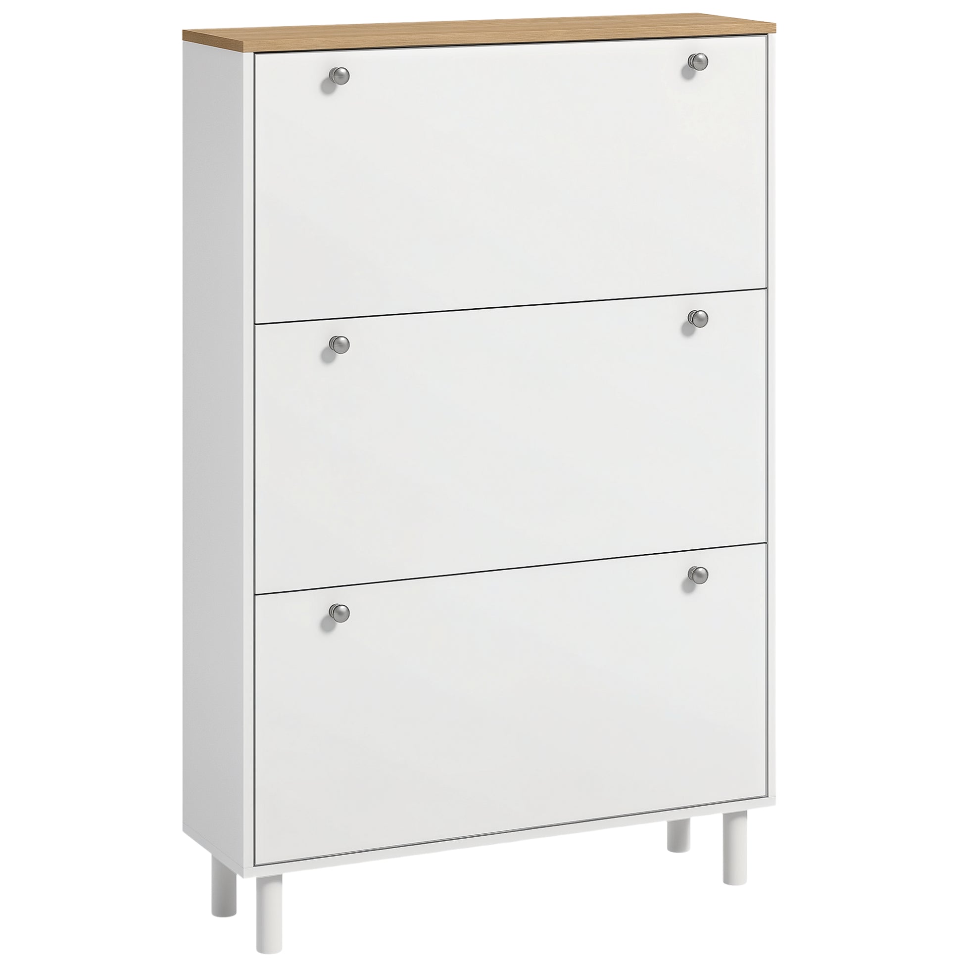 3-Drawer Flip Shoe Storage Cabinet - 24 Pair Capacity, White-DECOROLALA