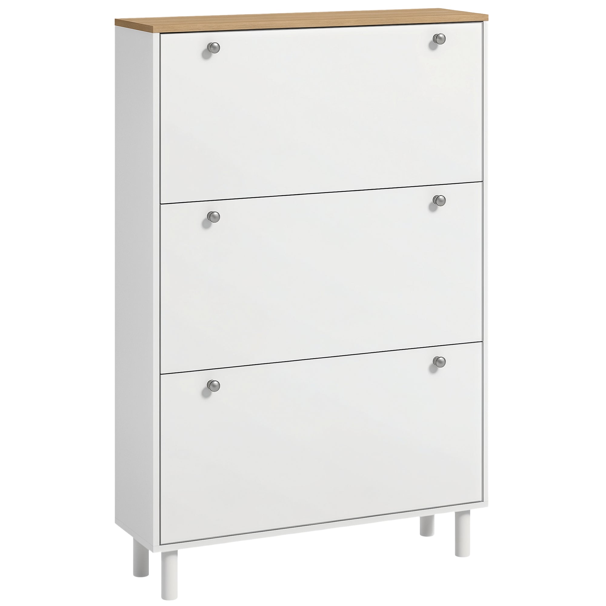3-Drawer Flip Shoe Storage Cabinet - 24 Pair Capacity, White-DECOROLALA