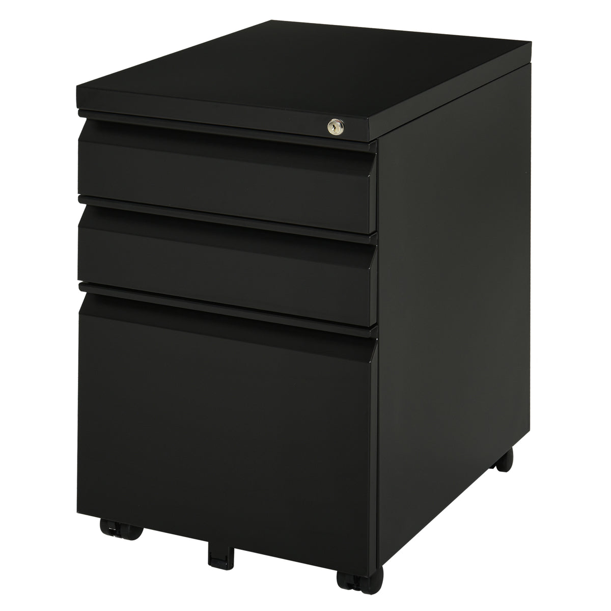 3-Drawer Lockable Steel Filing Cabinet on Wheels - Black-Office Products > Office Furniture > Office Cabinets & Cupboards-DECOROLALA
