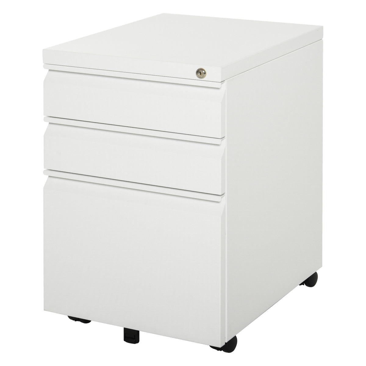 3 Drawer Lockable Steel Filing Cabinet on Wheels - White-Office Products > Office Furniture > Office Cabinets & Cupboards-DECOROLALA