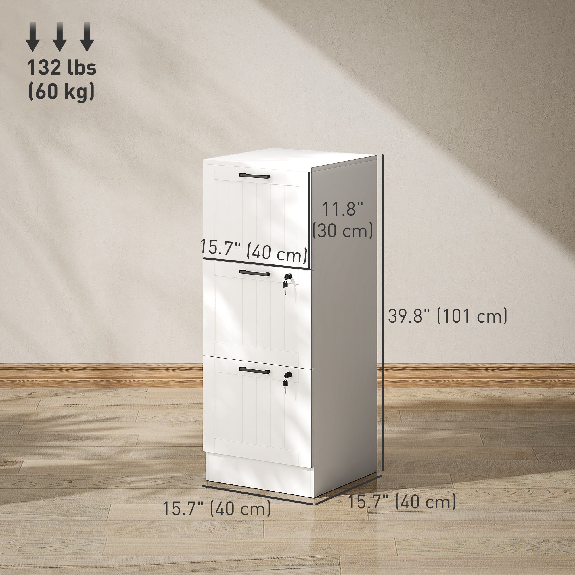 3-Drawer Locking File Cabinet - White MDF Office Storage-Office Products > Office Furniture > Office Cabinets & Cupboards-DECOROLALA