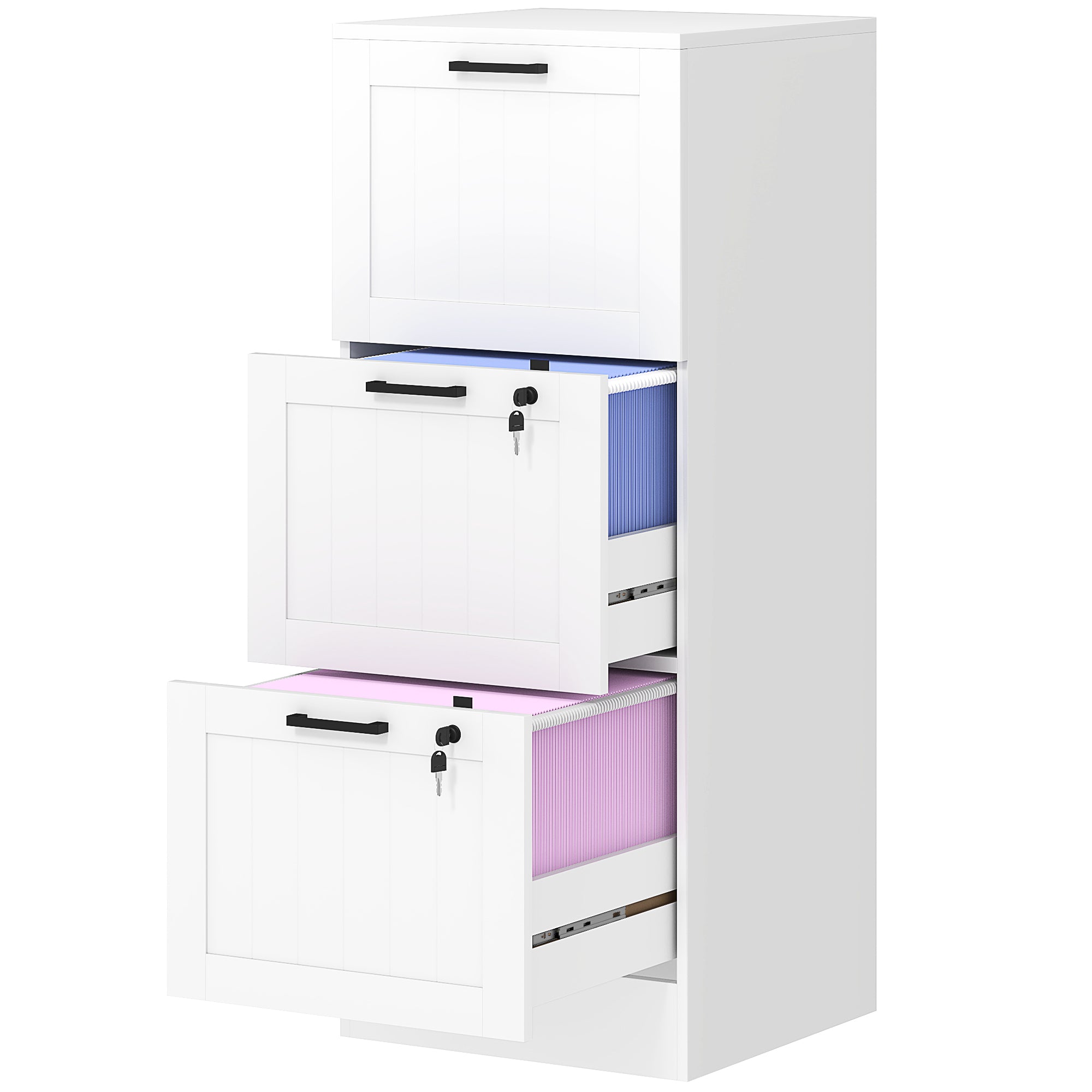 3-Drawer Locking File Cabinet - White MDF Office Storage-Office Products > Office Furniture > Office Cabinets & Cupboards-DECOROLALA