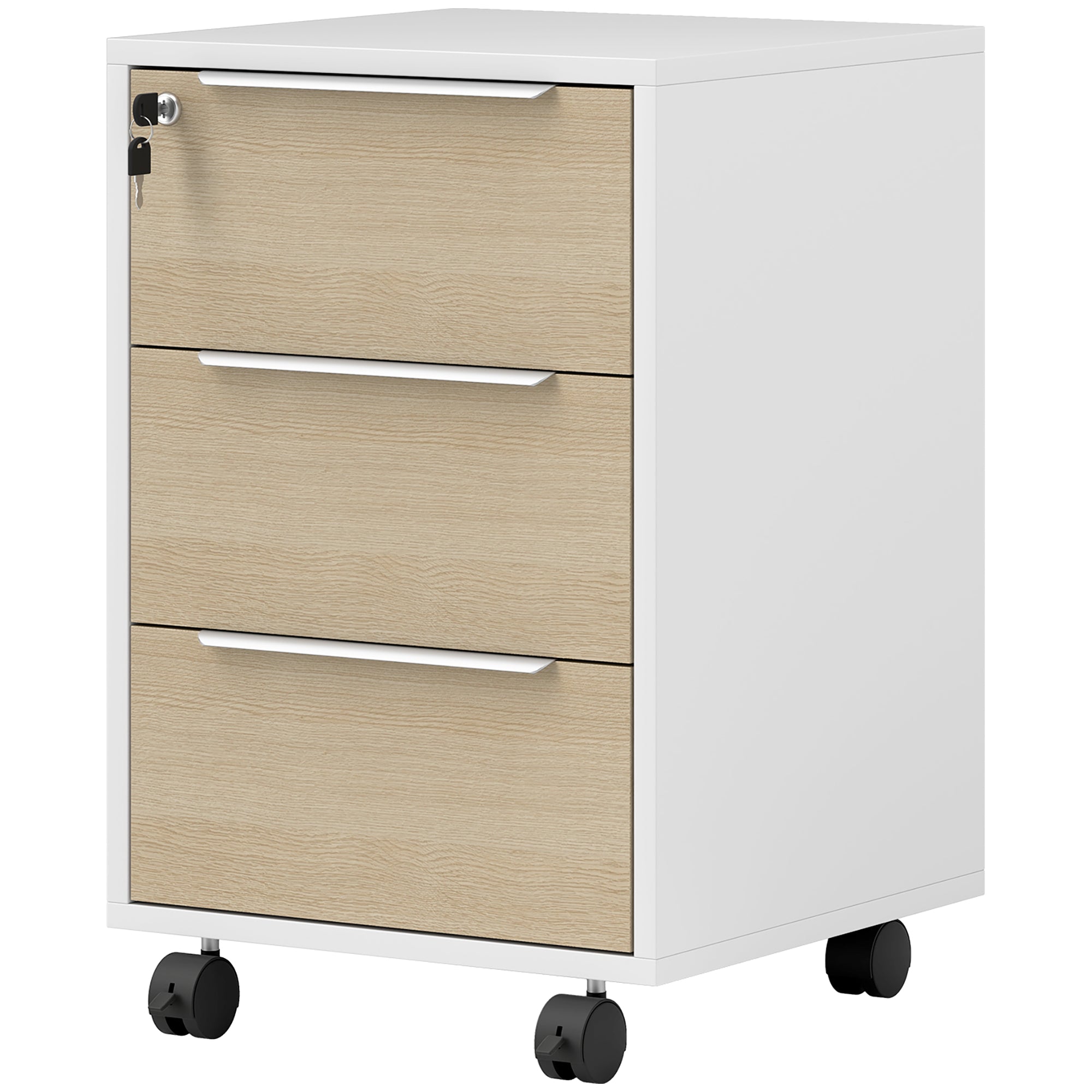 3 Drawer Locking File Cabinet with Wheels - Oak 25" H-Office Products > Office Furniture > Office Cabinets & Cupboards-DECOROLALA