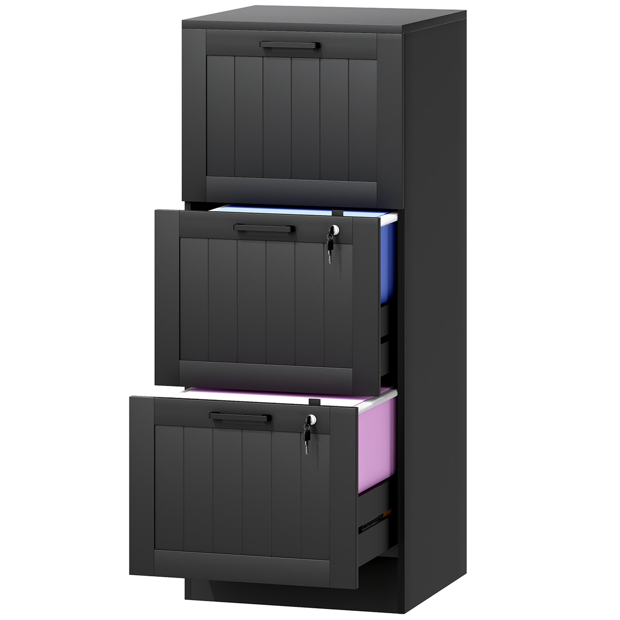 3 Drawer Locking Filing Cabinet - Black MDF 40" H-Office Products > Office Furniture > Office Cabinets & Cupboards-DECOROLALA