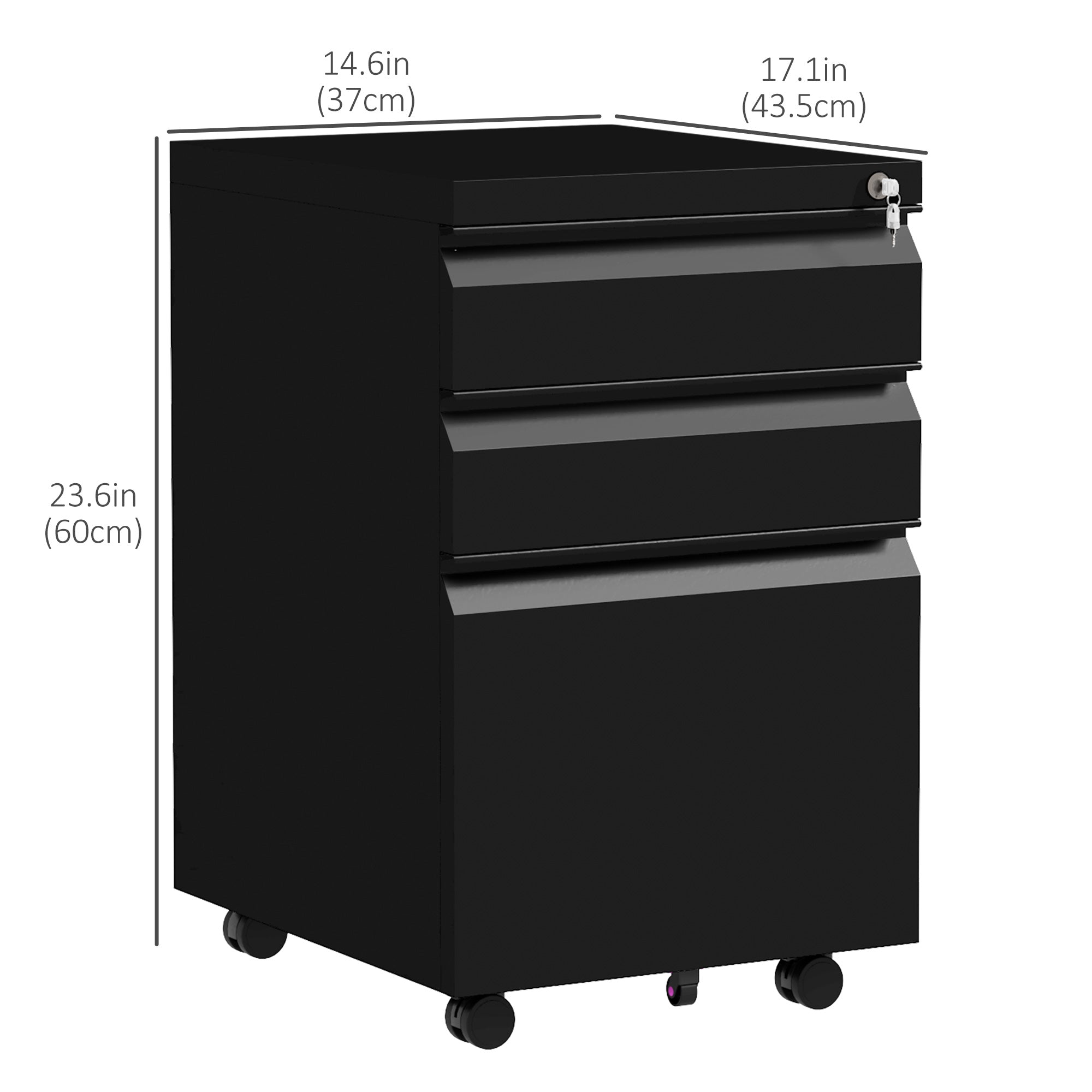 3-Drawer Locking Steel File Cabinet - Black 24" H-Office Products > Office Furniture > Office Cabinets & Cupboards-DECOROLALA