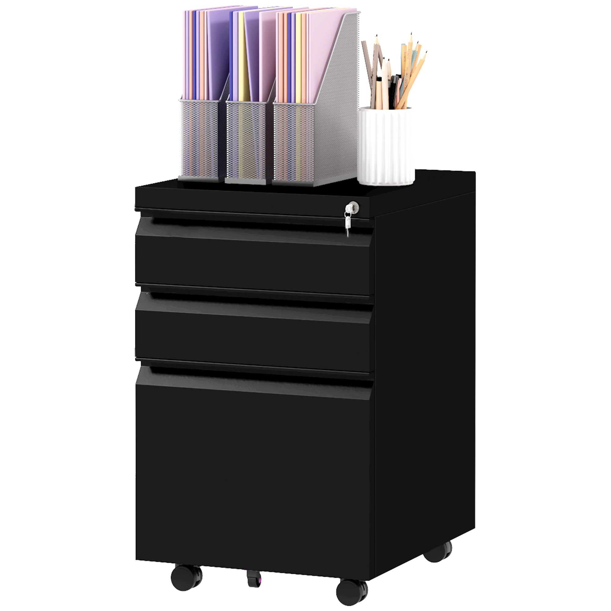 3-Drawer Locking Steel File Cabinet - Black 24" H-Office Products > Office Furniture > Office Cabinets & Cupboards-DECOROLALA