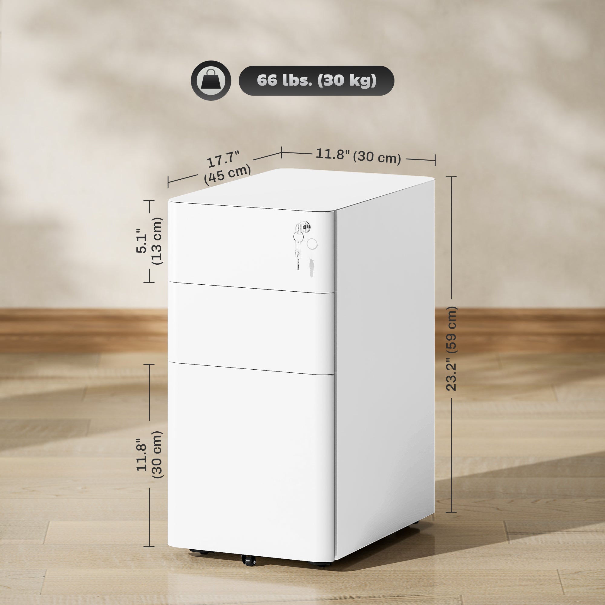 3-Drawer Locking Steel Filing Cabinet - White 23" H-Office Products > Office Furniture > Office Cabinets & Cupboards-DECOROLALA