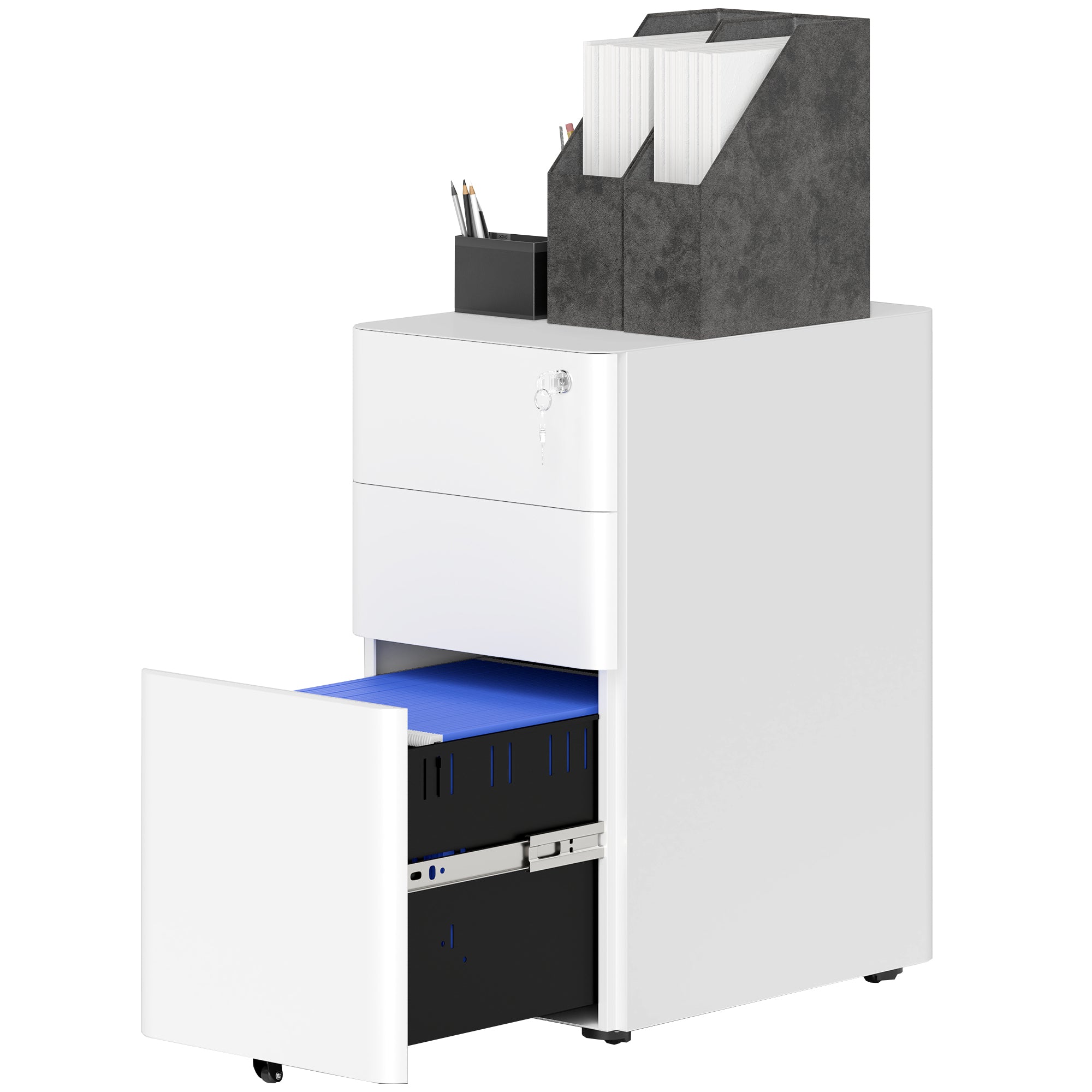 3-Drawer Locking Steel Filing Cabinet - White 23" H-Office Products > Office Furniture > Office Cabinets & Cupboards-DECOROLALA